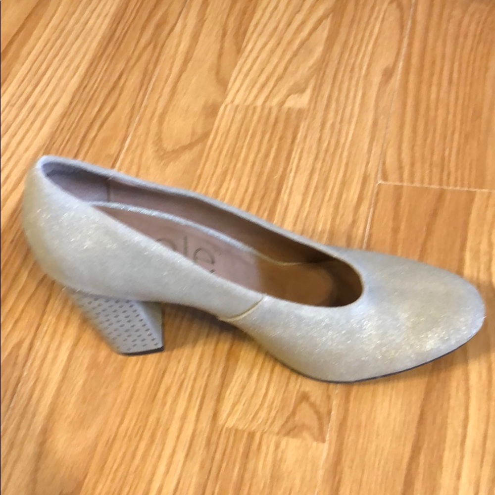 Tan sparkly high heel 3.43” heel